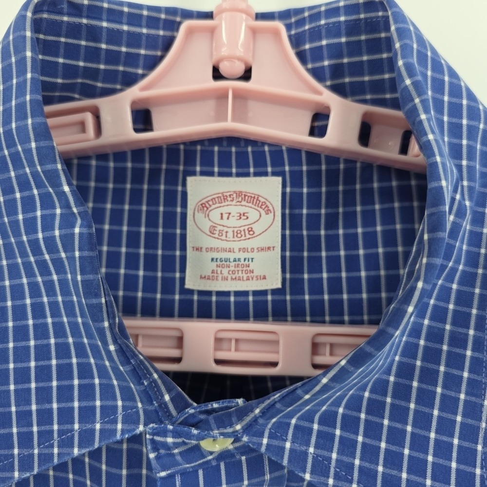 Brooks Brothers Men's Blue White Check Cotton Long Sleeve Button Down 17-35 - Picture 3 of 8